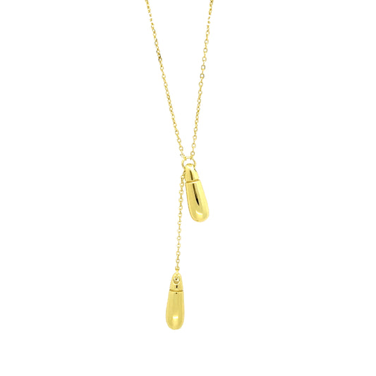 Solid Double Teardrop Lariat Necklace   (BL3009NG)