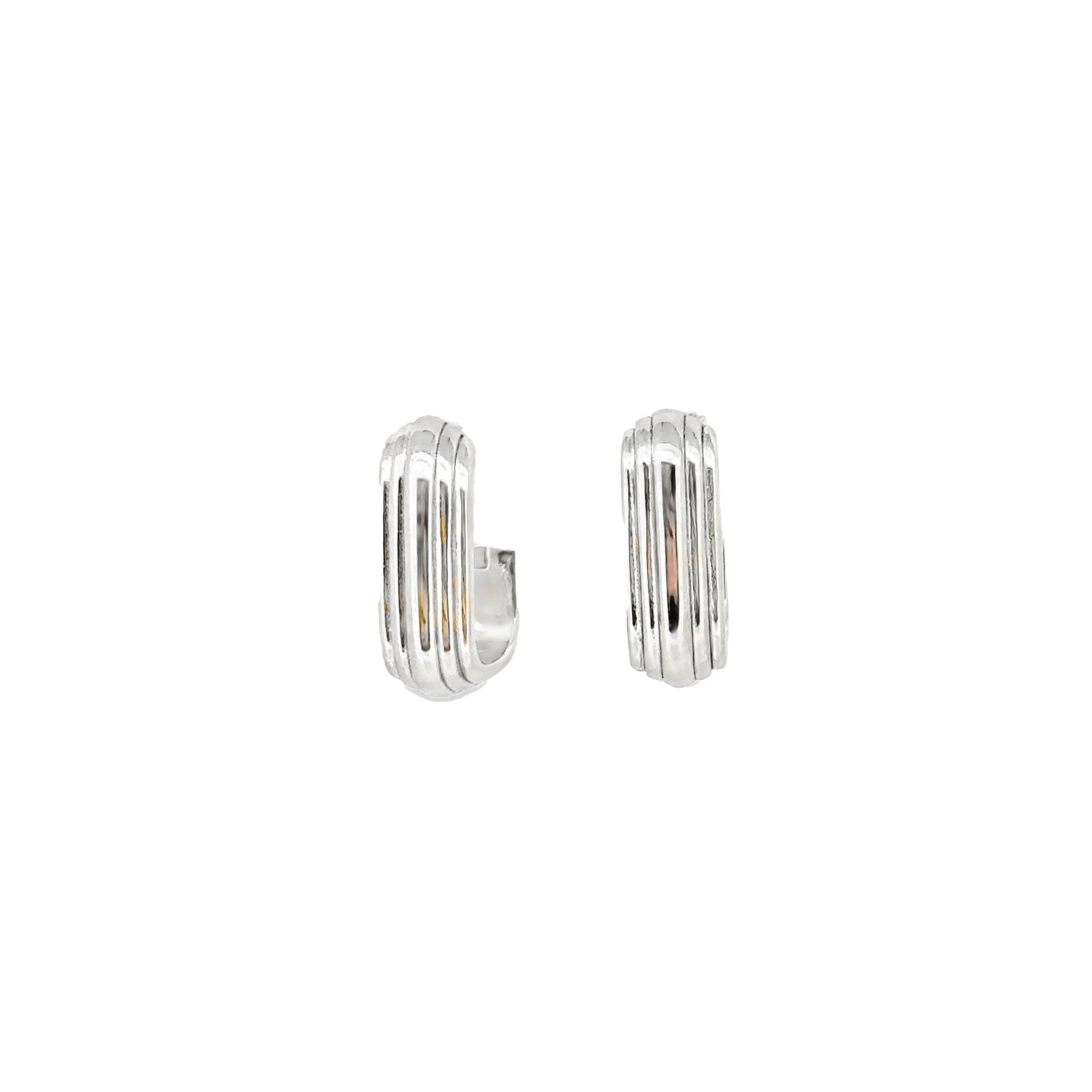 Rounded Square Grooved Huggie Hoop Earrings   (BL3010E)