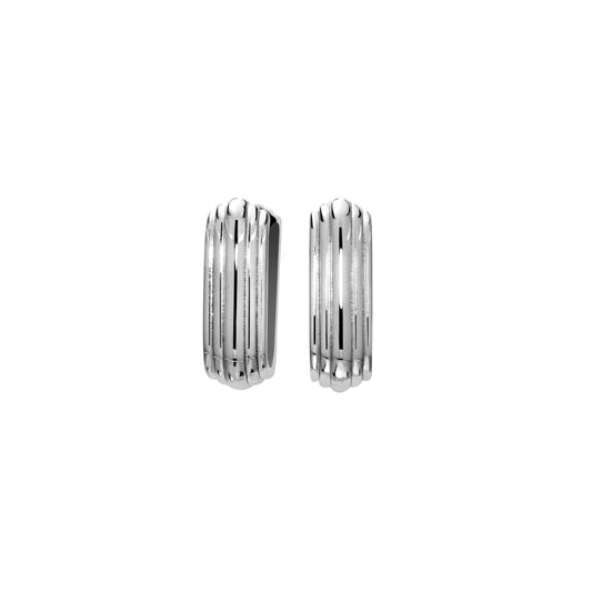 Rounded Square Grooved Huggie Hoop Earrings   (BL3010E)