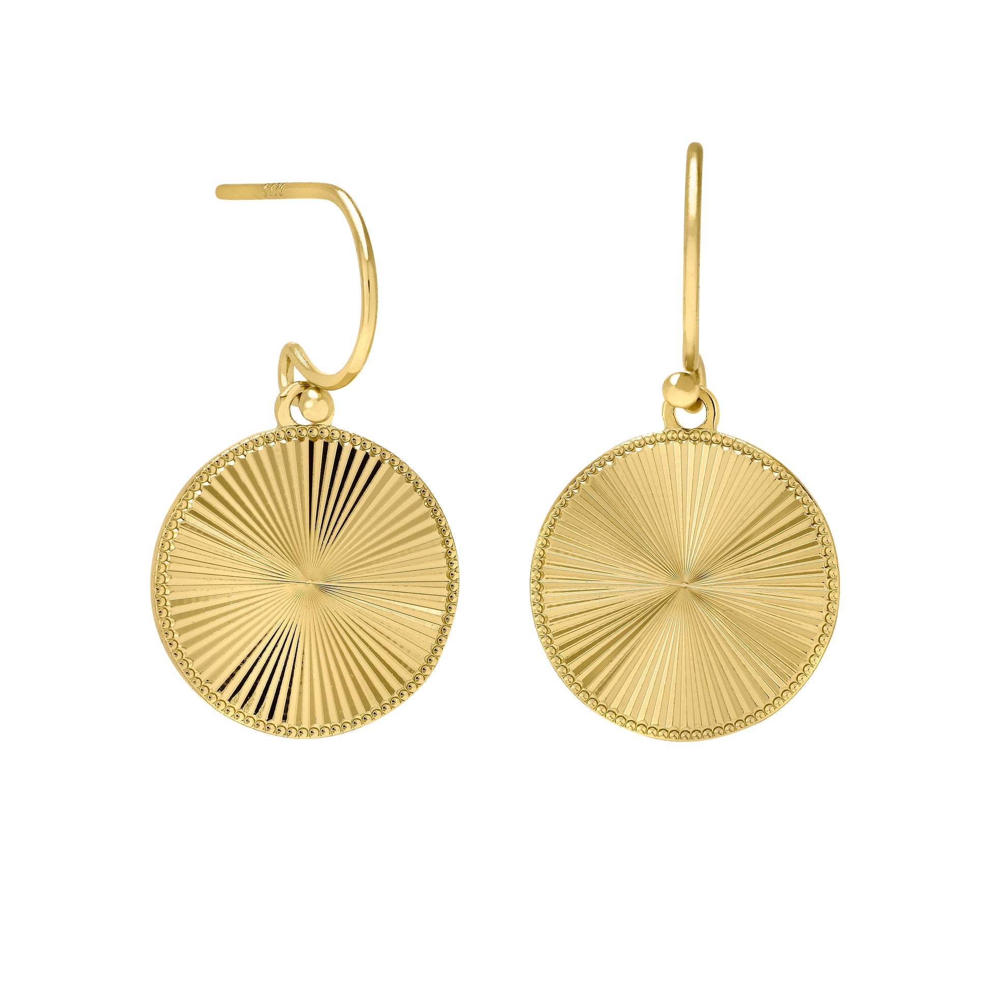 Diamond Cut Starburst Round Drop Earrings