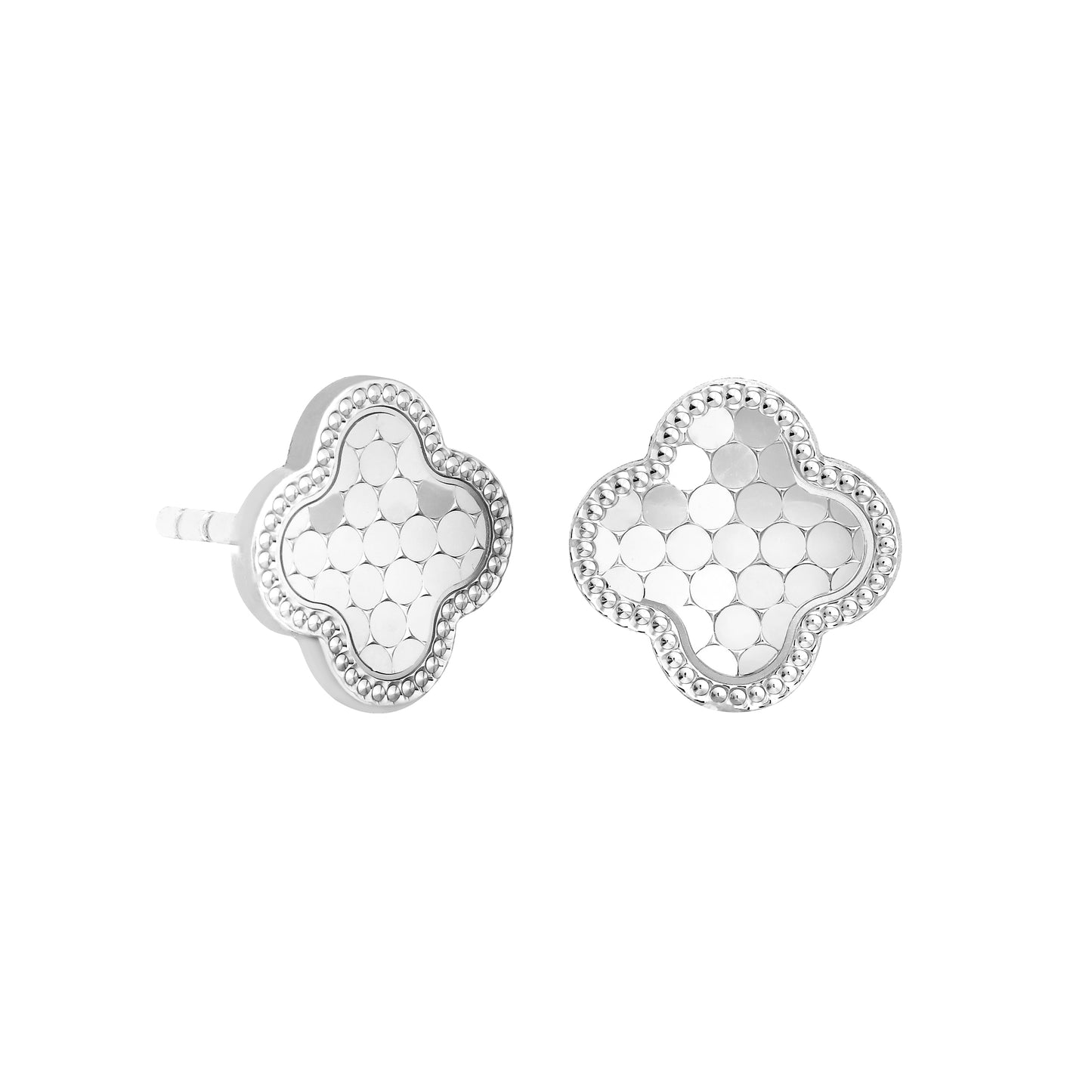 Diamond Cut Sequin Pattern Clover Stud Earrings