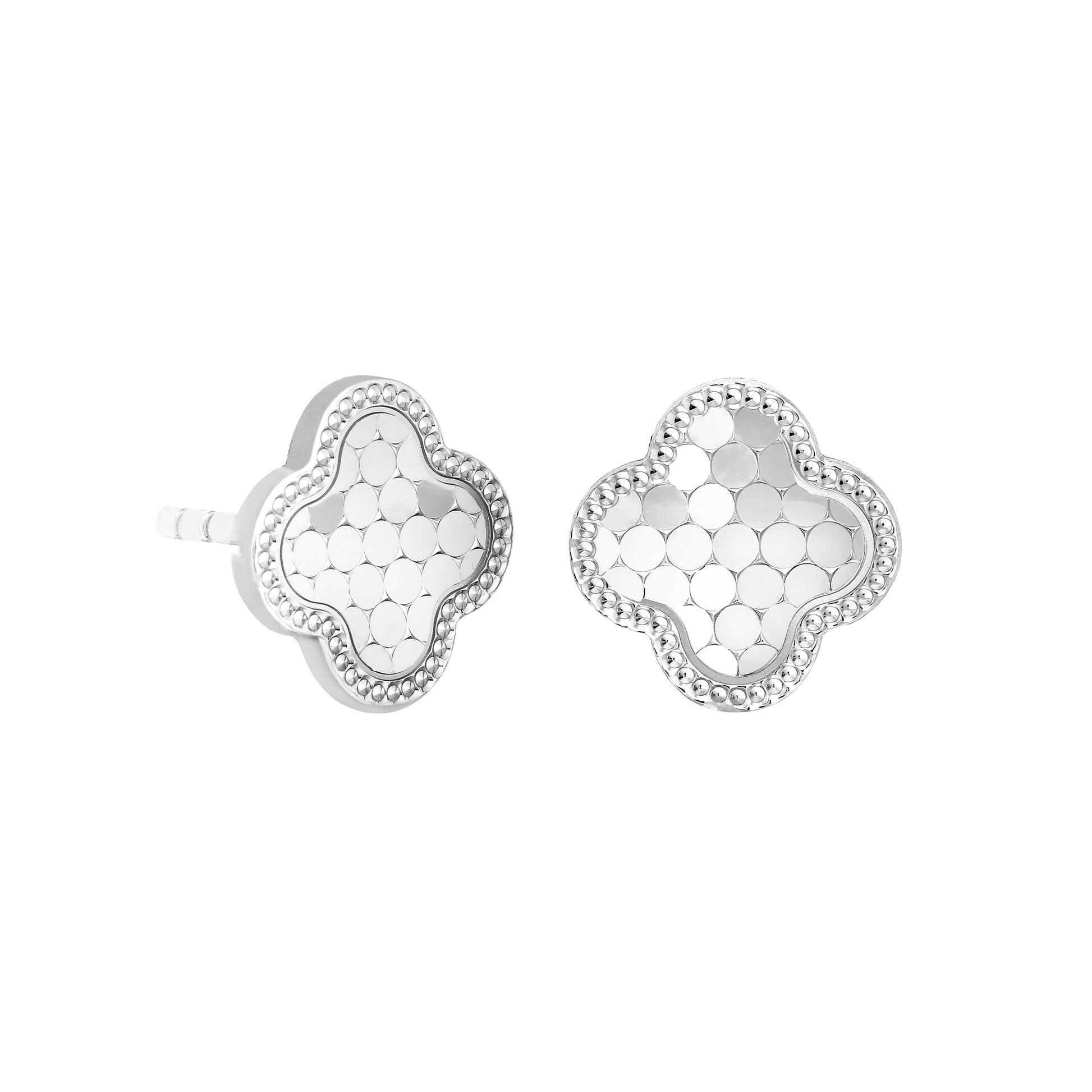 Diamond Cut Sequin Pattern Clover Stud Earrings