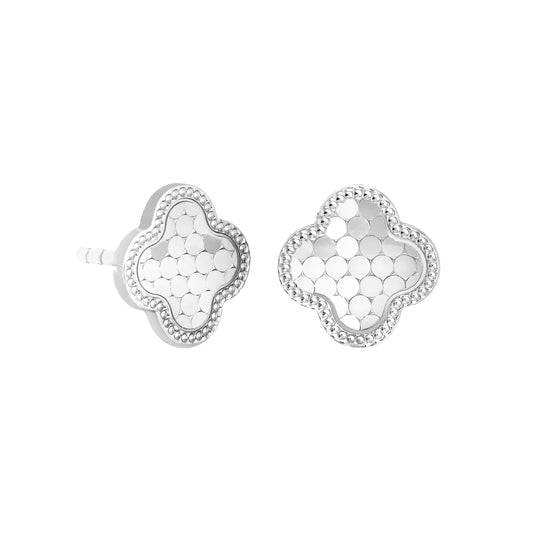 Diamond Cut Sequin Pattern Clover Stud Earrings