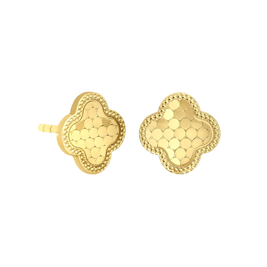 Diamond Cut Sequin Pattern Clover Stud Earrings