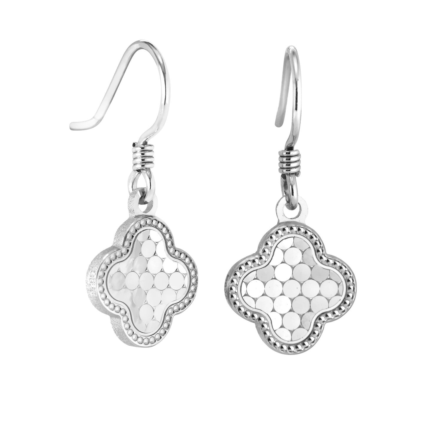 Diamond Cut Sequin Pattern Clover Drop Earrings