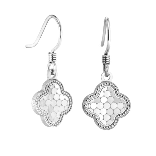 Diamond Cut Sequin Pattern Clover Drop Earrings