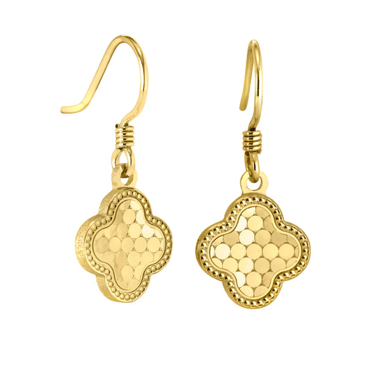 Diamond Cut Sequin Pattern Clover Drop Earrings