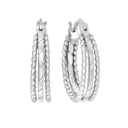 Three Strand Textured Hoop Earrings