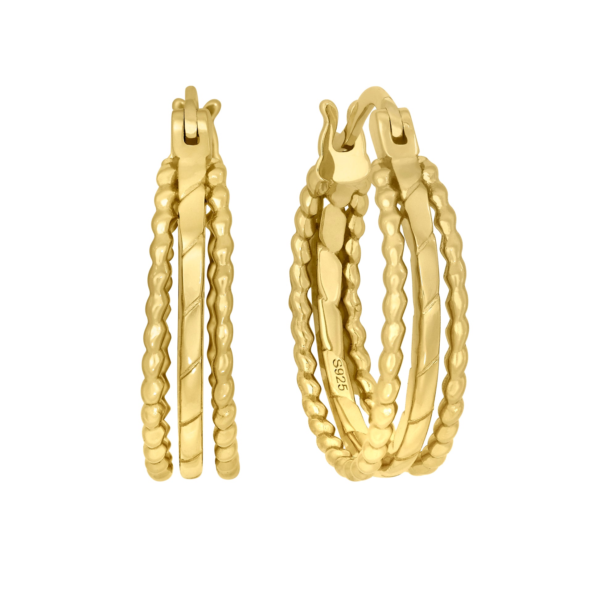 Three Strand Textured Hoop Earrings