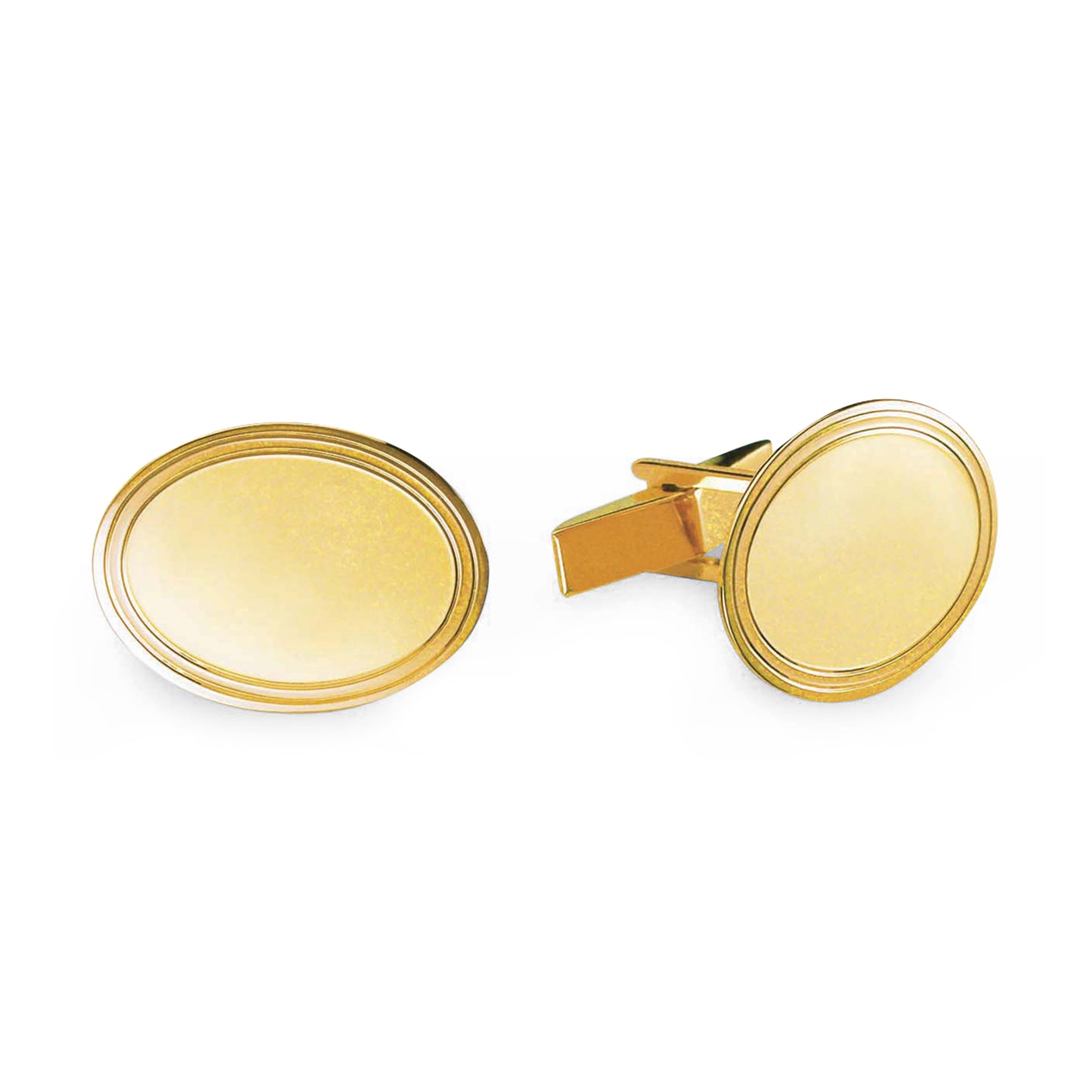 Oval Cufflinks with Polished Double Line Border   (KCL-929)