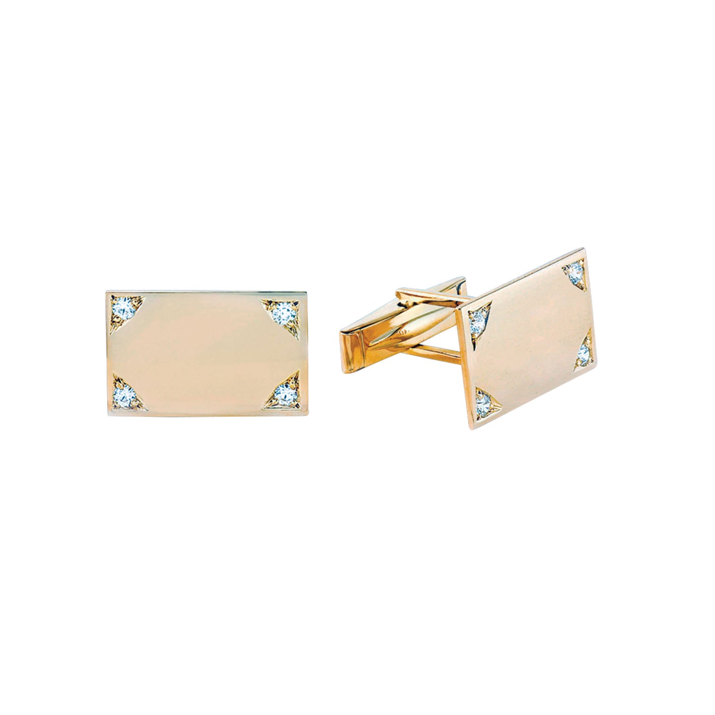 Polished Rectangle Cufflinks with Diamond Corners