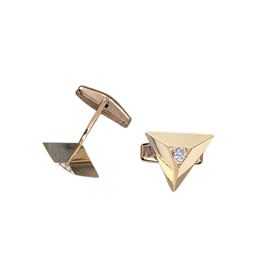 Triangle Pyramid Cufflinks with Central Diamond