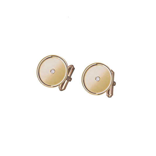 Round Satined Cufflinks with Diamond and Polished Border