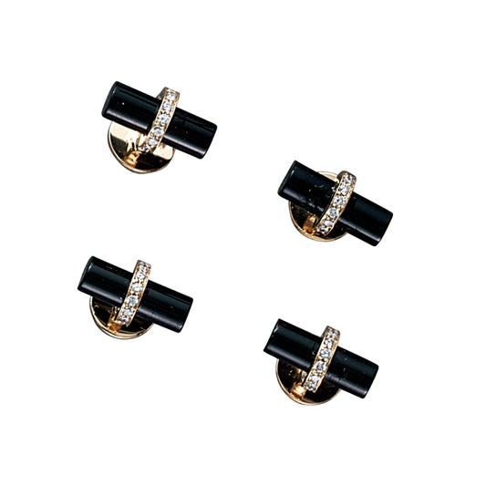 Black Onyx and Diamond Cylinder Stud Set