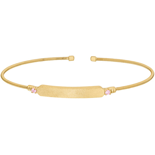 Engravable Name Plate Cuff Bracelet - Pink Sapphire