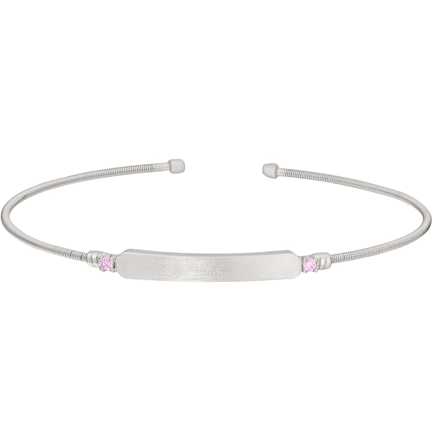 Engravable Name Plate Cuff Bracelet - Pink Sapphire