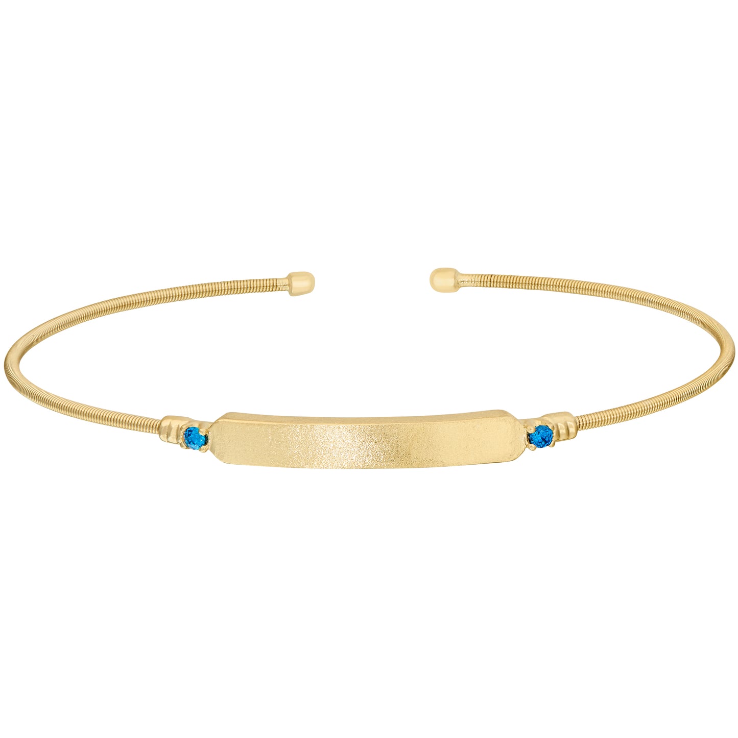 Engravable Name Plate Cuff Bracelet - Blue Zircon