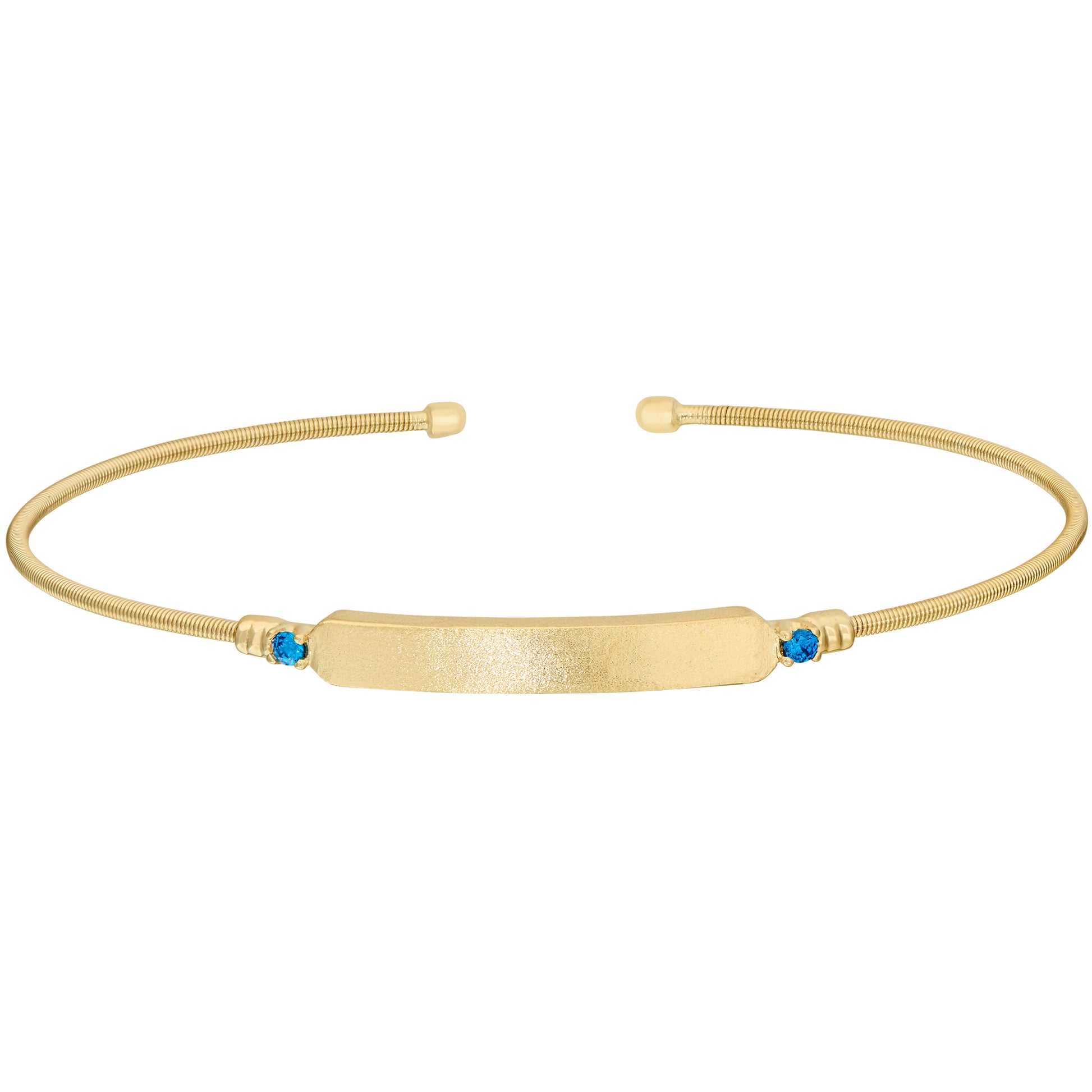 Engravable Name Plate Cuff Bracelet - Blue Zircon