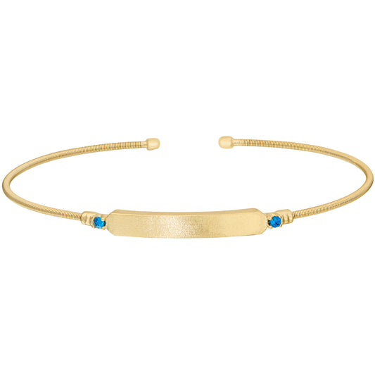 Engravable Name Plate Cuff Bracelet - Blue Zircon