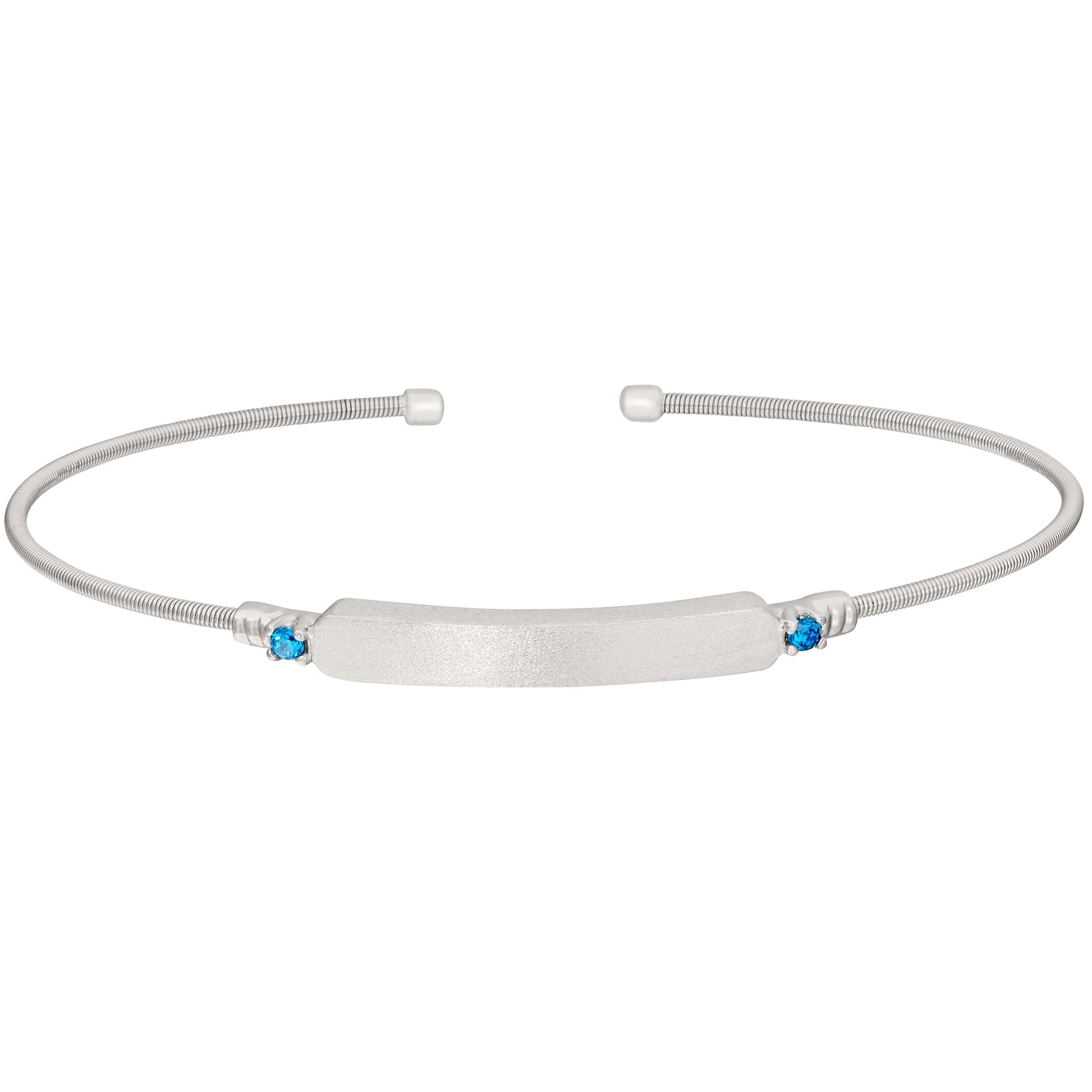 Engravable Name Plate Cuff Bracelet - Blue Zircon