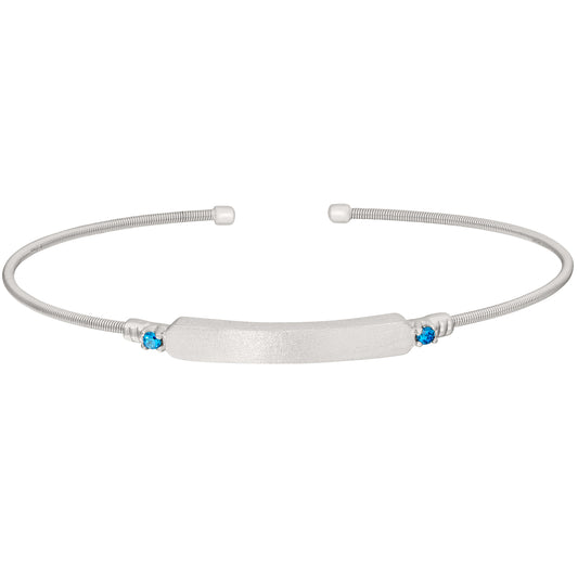 Engravable Name Plate Cuff Bracelet - Blue Zircon