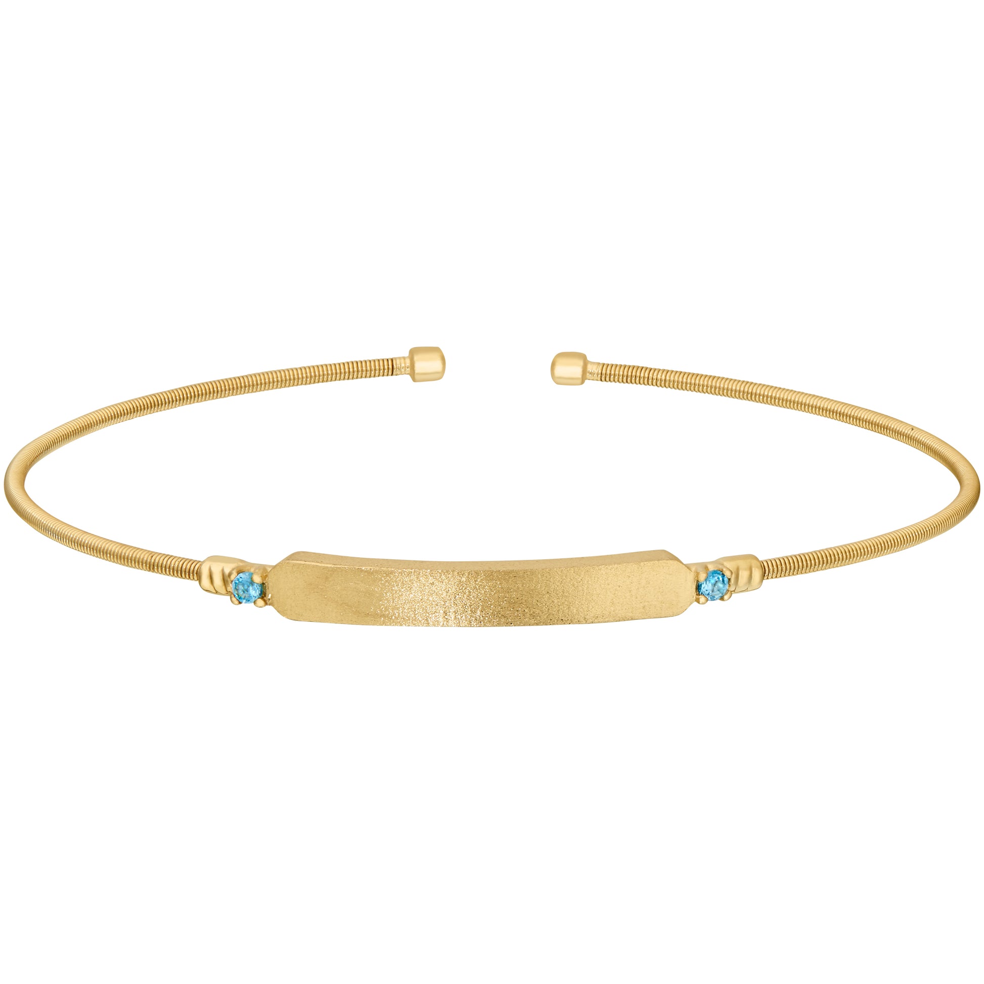 Engravable Name Plate Cuff Bracelet - Aquamarine