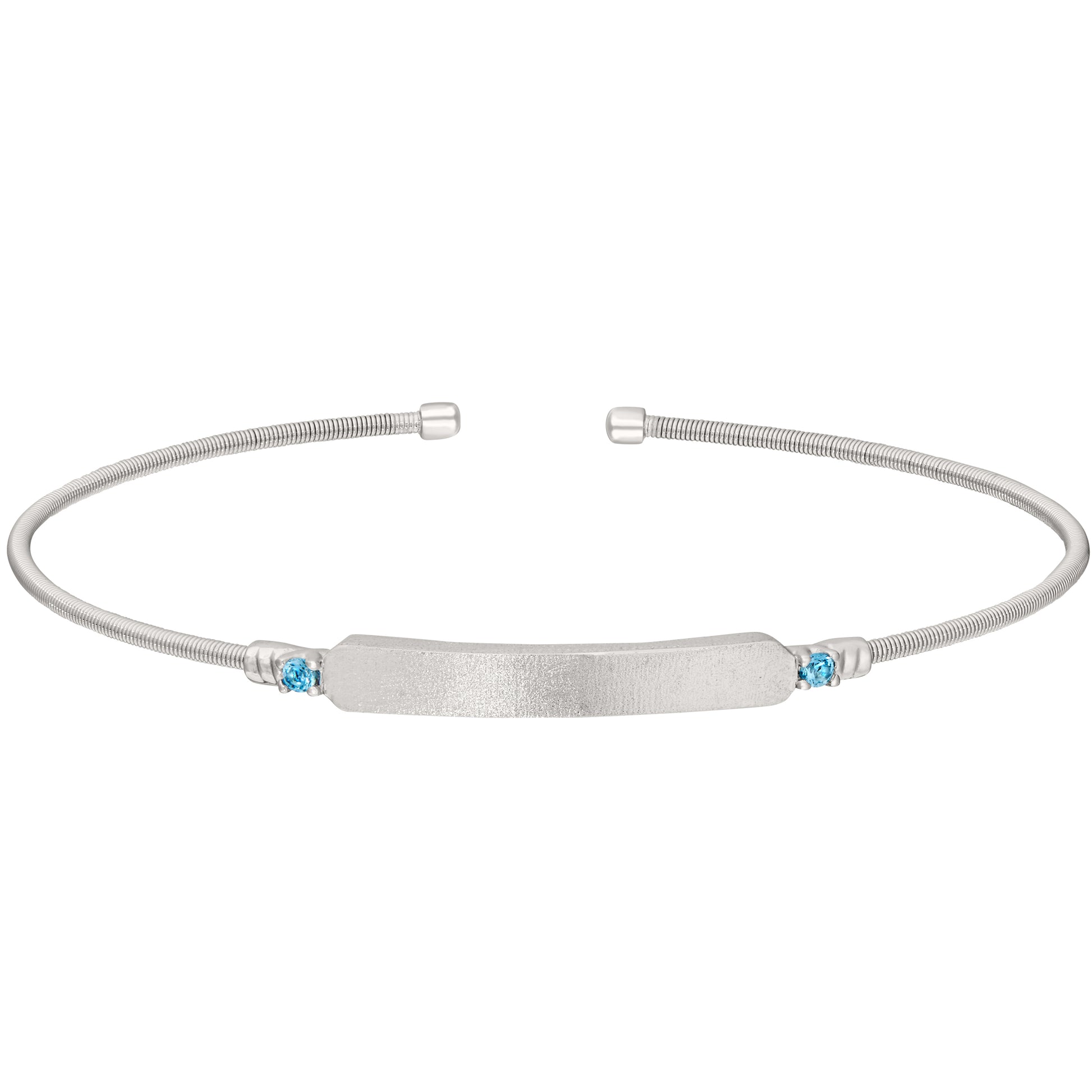 Engravable Name Plate Cuff Bracelet - Aquamarine