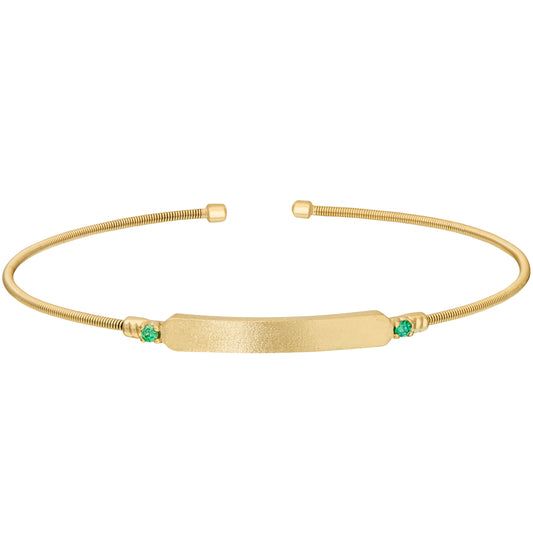 Engravable Name Plate Cuff Bracelet - Emerald