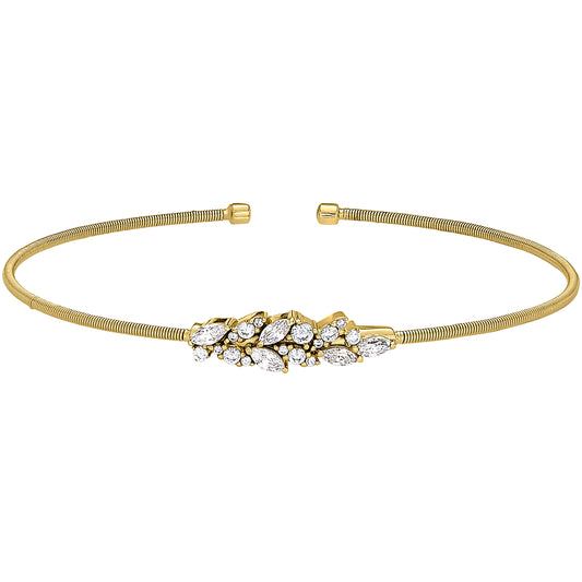 Single Cable Cuff Bracelet with Leaf Pattern