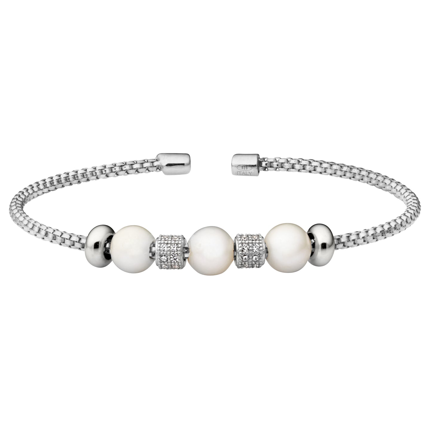 Box Link Cuff Bracelet with Pearls and Barrells