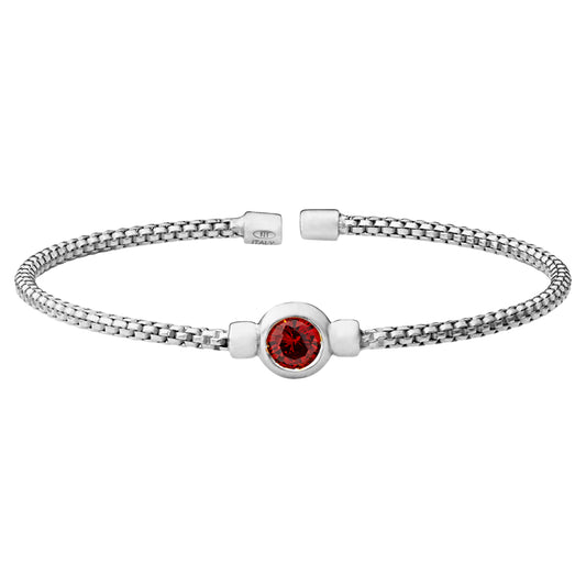 Box Link Cuff Bezel Set Birthstone Bracelet - January