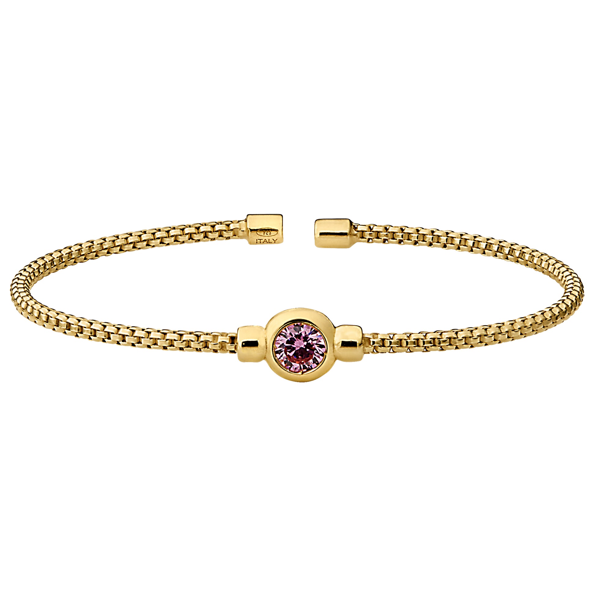 Box Link Cuff Bezel Set Birthstone Bracelet - October