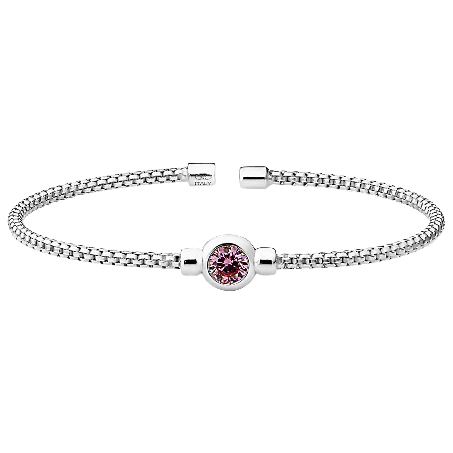 Box Link Cuff Bezel Set Birthstone Bracelet - October