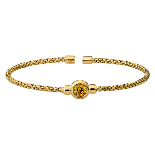 Box Link Cuff Bezel Set Birthstone Bracelet - November