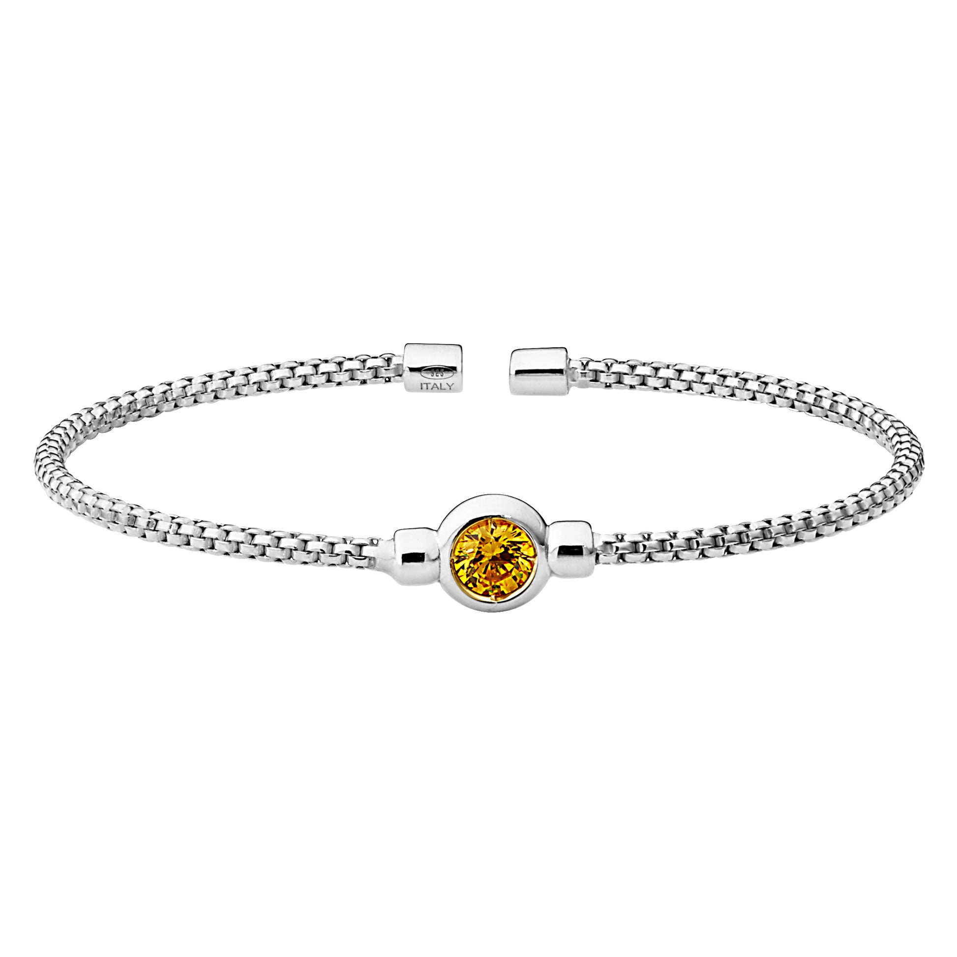 Box Link Cuff Bezel Set Birthstone Bracelet - November