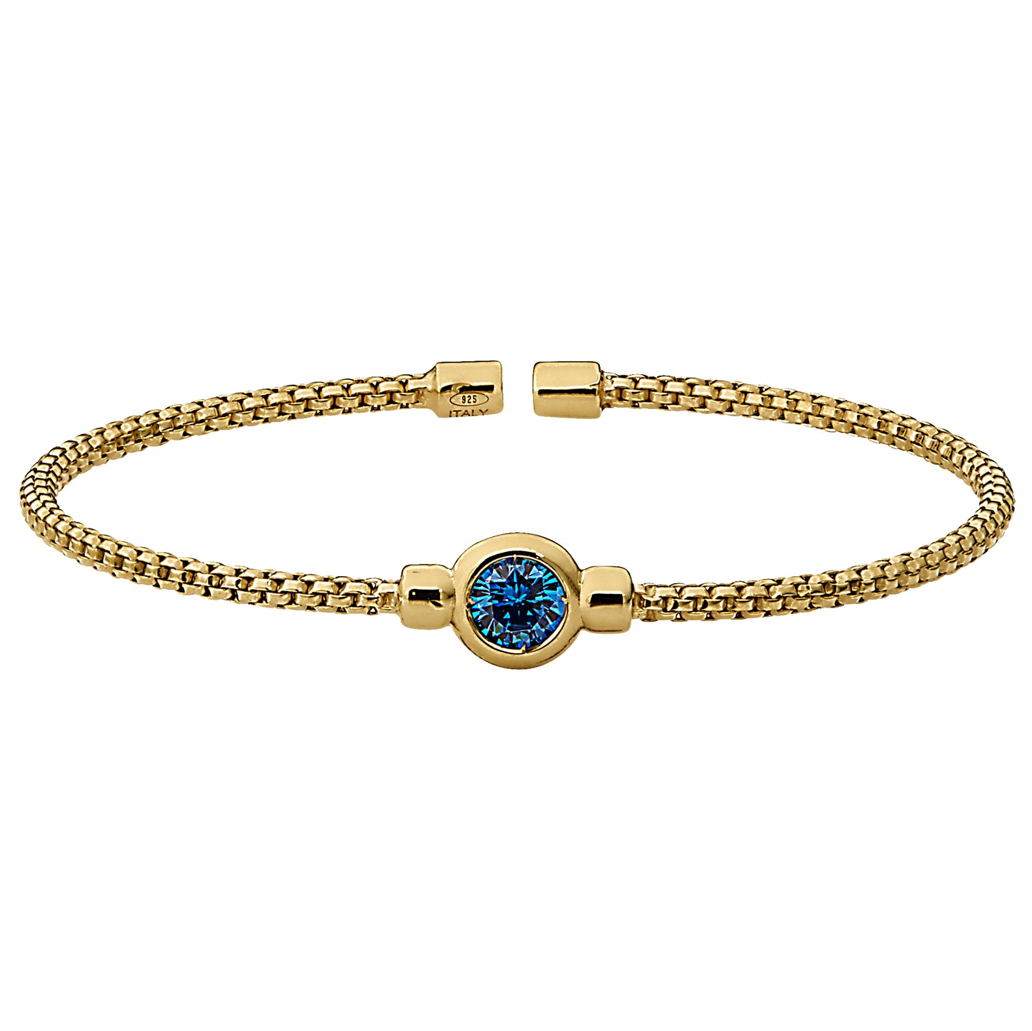 Box Link Cuff Bezel Set Birthstone Bracelet - December