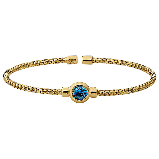 Box Link Cuff Bezel Set Birthstone Bracelet - December