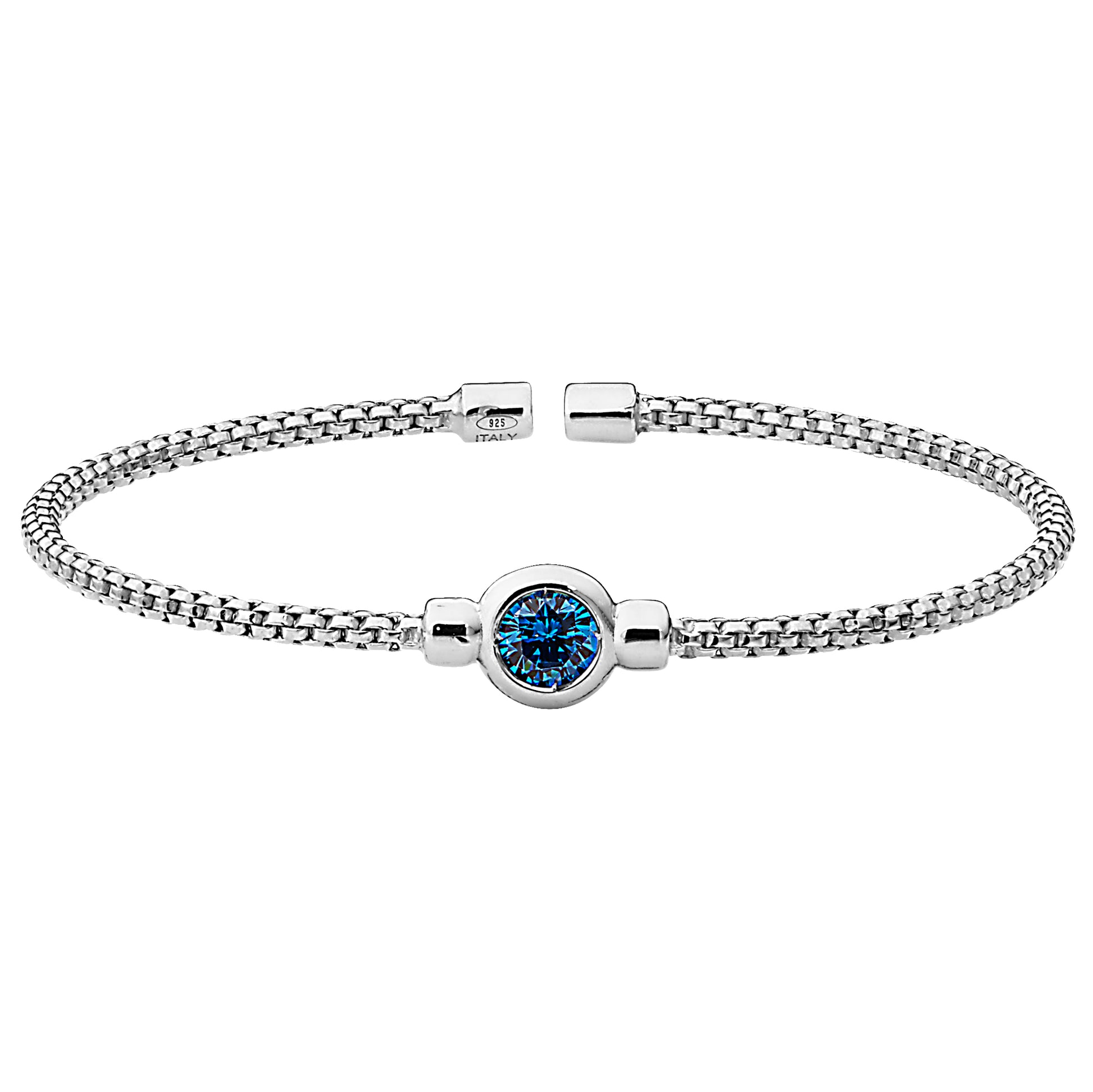 Box Link Cuff Bezel Set Birthstone Bracelet - December