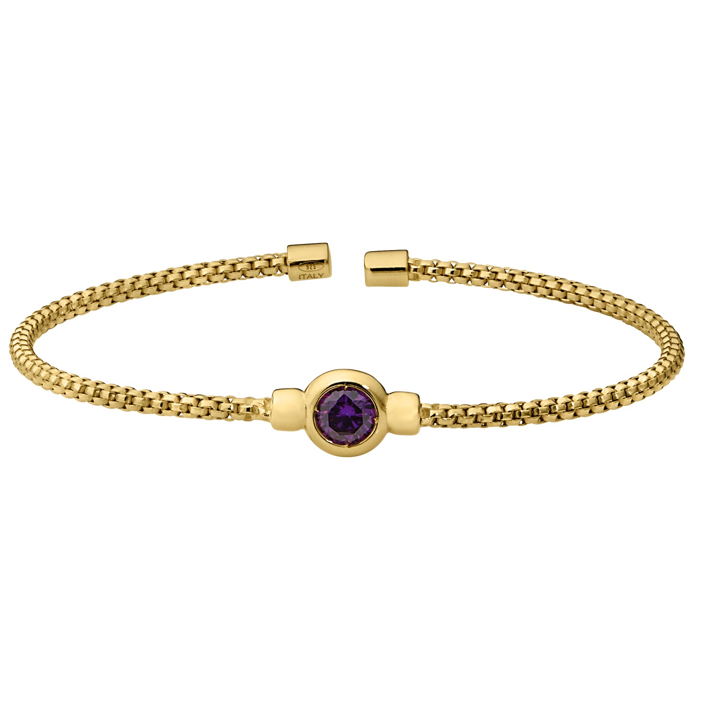 Box Link Cuff Bezel Set Birthstone Bracelet - February