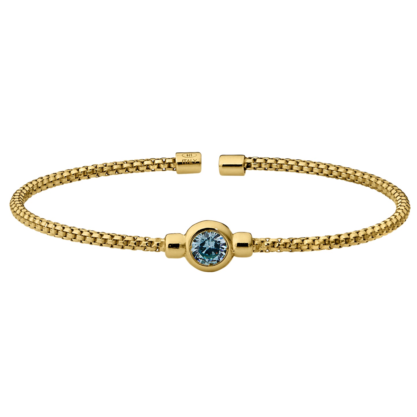 Box Link Cuff Bezel Set Birthstone Bracelet - March