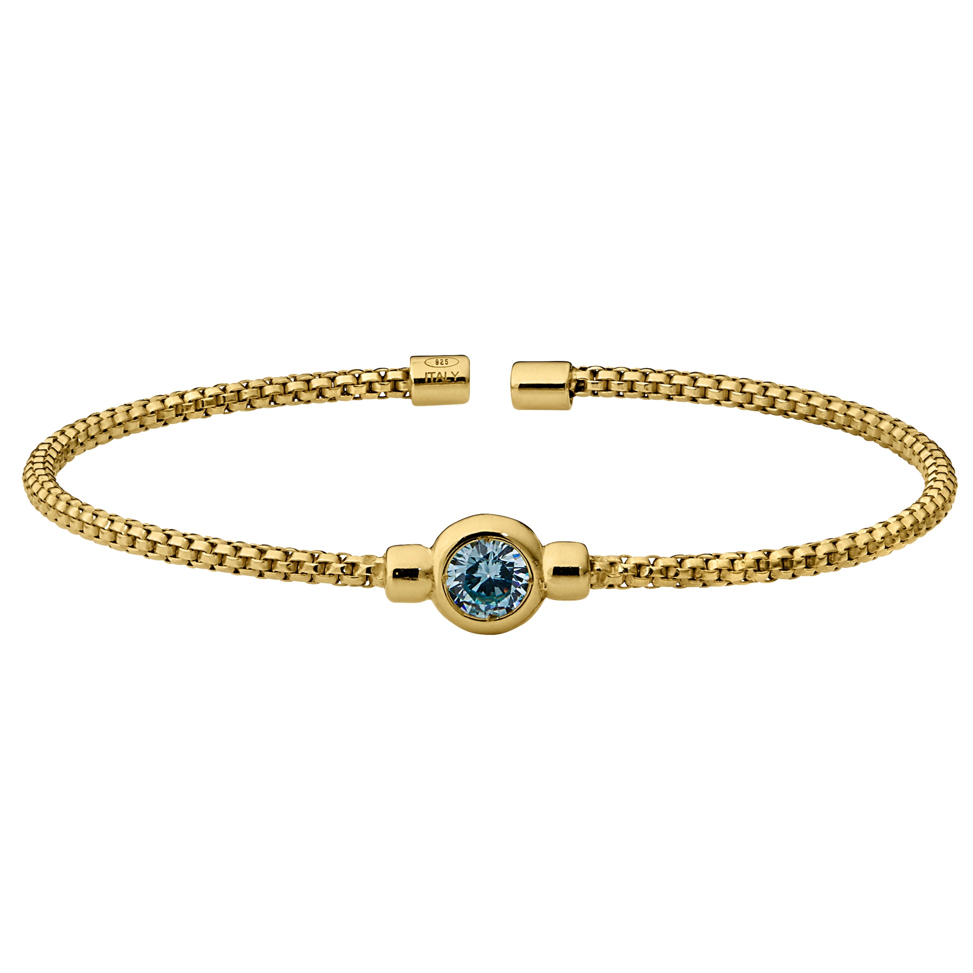 Box Link Cuff Bezel Set Birthstone Bracelet - March