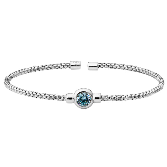 Box Link Cuff Bezel Set Birthstone Bracelet - March