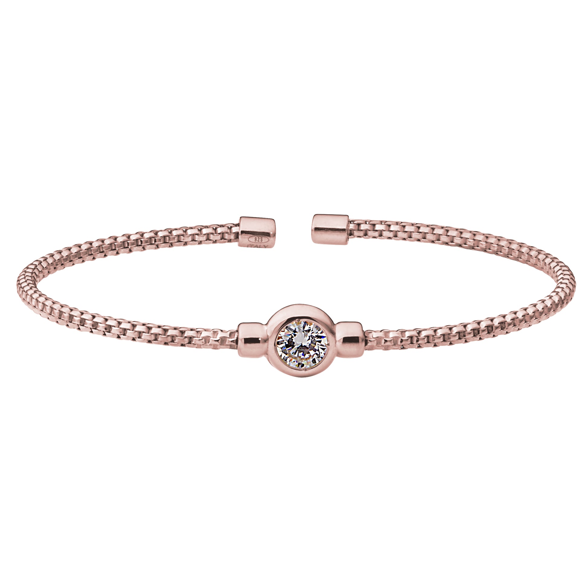 Box Link Cuff Bezel Set Birthstone Bracelet - April