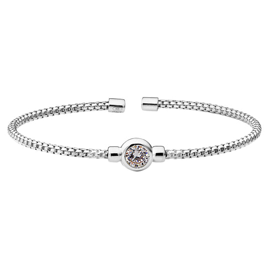 Box Link Cuff Bezel Set Birthstone Bracelet - April