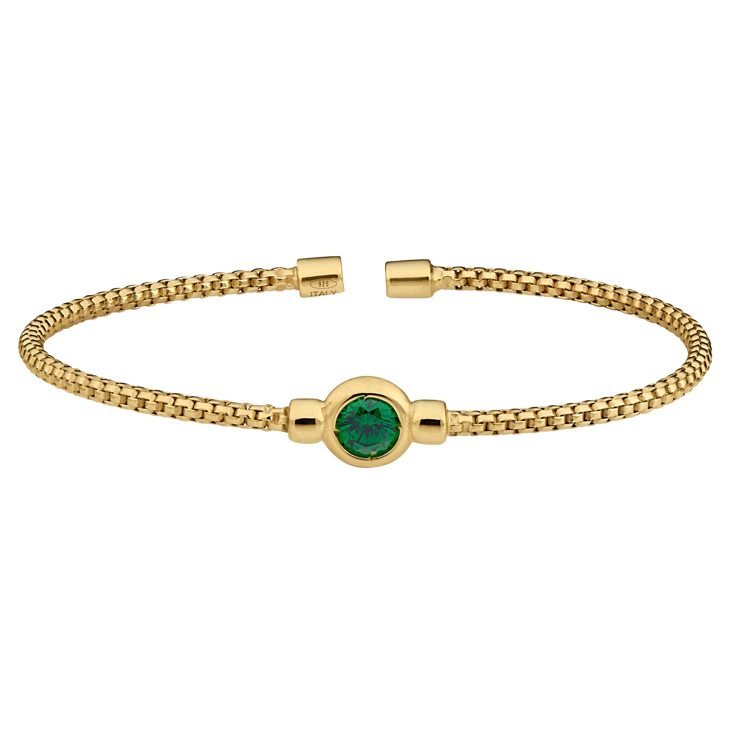 Box Link Cuff Bezel Set Birthstone Bracelet - May