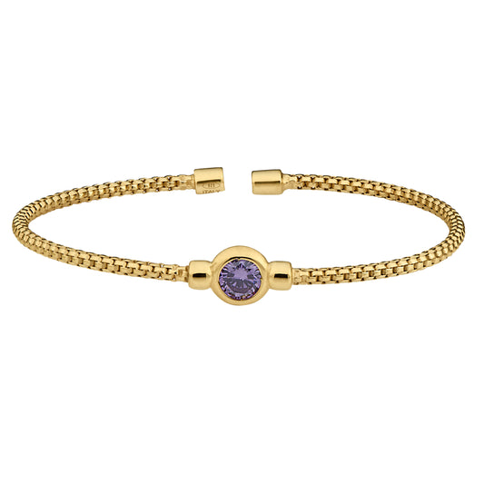 Box Link Cuff Bezel Set Birthstone Bracelet - June