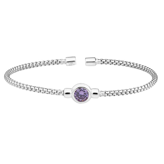 Box Link Cuff Bezel Set Birthstone Bracelet - June