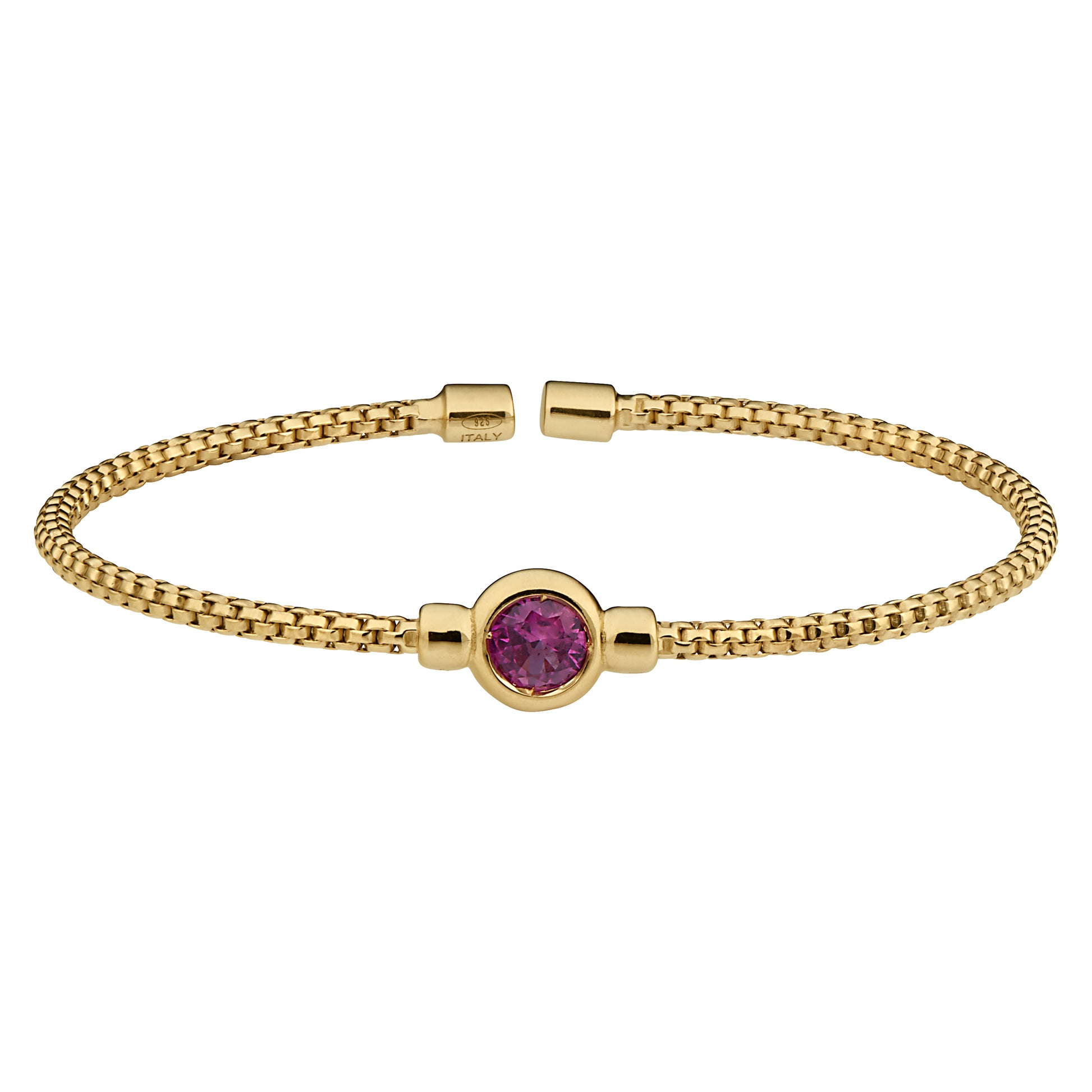 Box Link Cuff Bezel Set Birthstone Bracelet - July