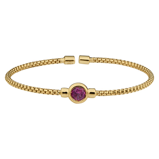 Box Link Cuff Bezel Set Birthstone Bracelet - July