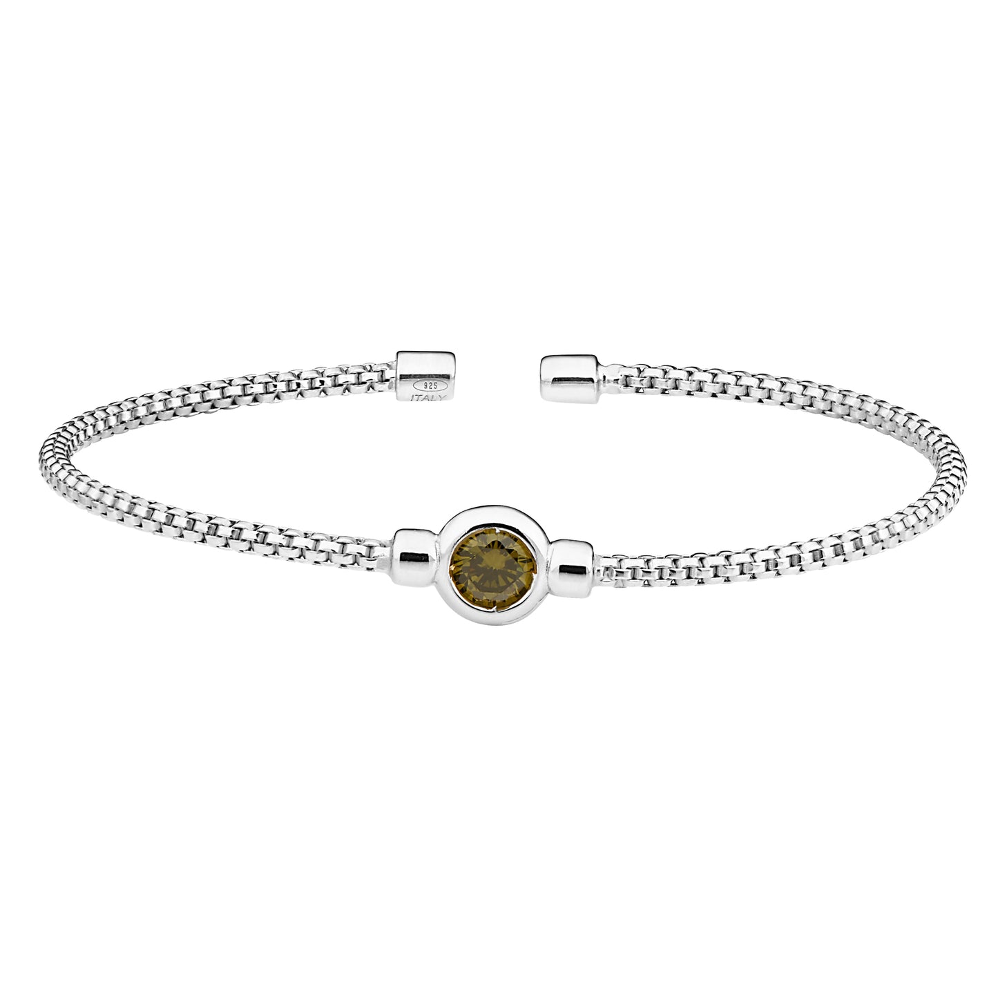 Box Link Cuff Bezel Set Birthstone Bracelet - August